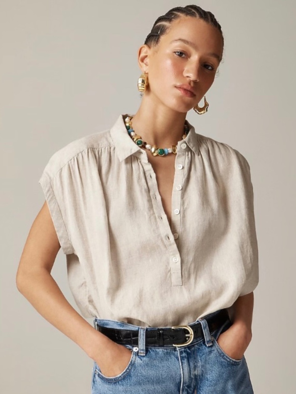 J. Crew Women's New Capitaine shirt in Baird McNutt Irish linen, Flax, Size XXS